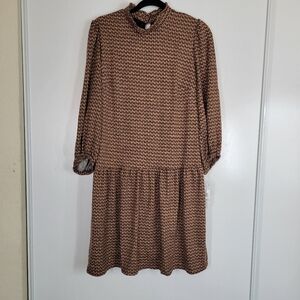 52 Seven Mock Neck‎ Sweater Dress Hachi Fabric Pleated Skirt Size L Brown Fall